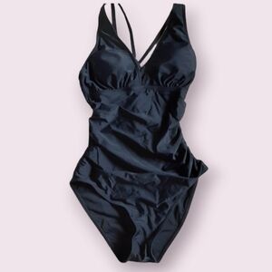 NWT One piece black swimsuit, double cross back, XS